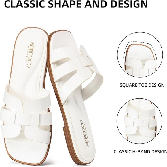 Women's Faux Leather Flat Sandals Summer Slip On Cross Band Breathable - Picture 5 of 6